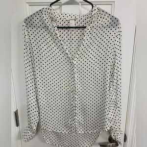 🎉H&M blouse. Size 4. Sheer white with black polka dots. Classic & fabulous